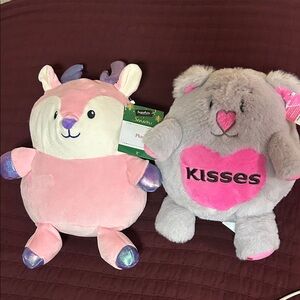 Plush Pink Deer & Gray 'Kisses' Heart Plush Toy Duo - Kids Toys